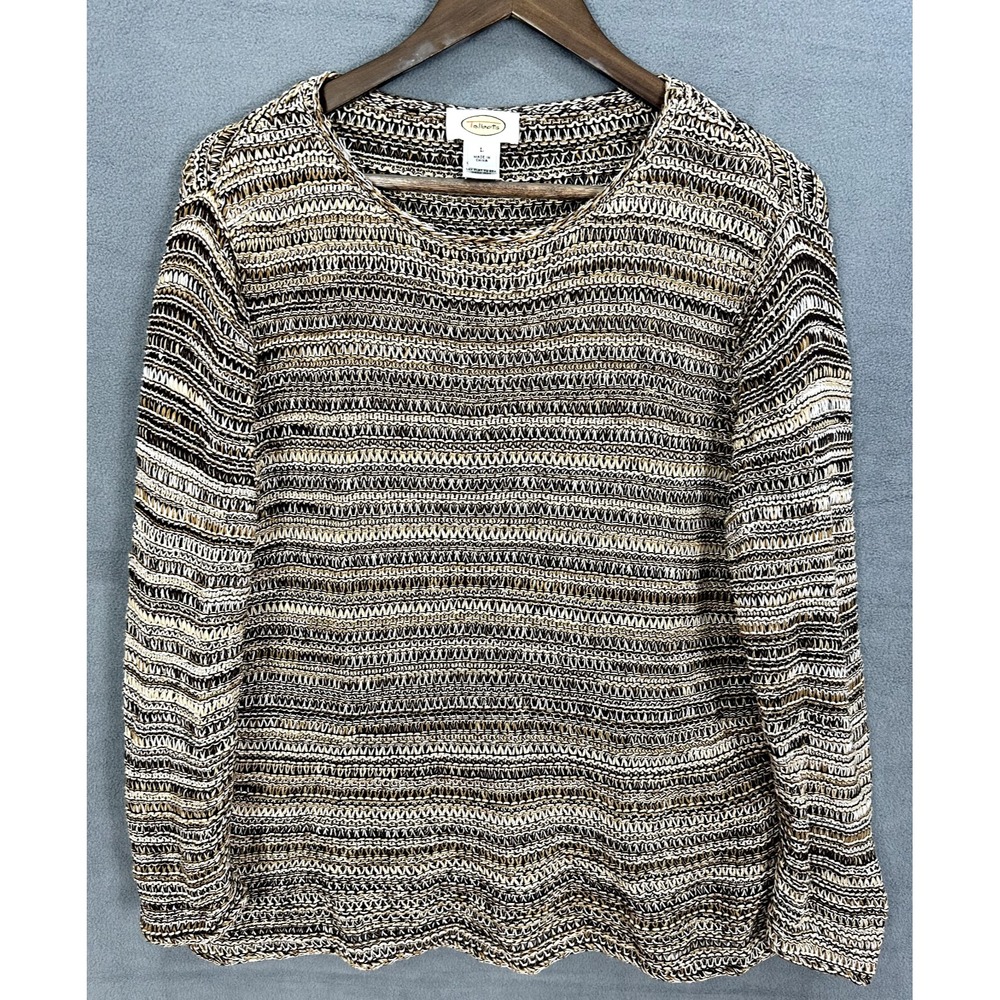 Talbots Sweater L Brown Texture Knit Cotton Earthy Goblincore Granola Minimalist